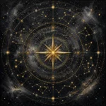 Charcoal and gold constellation framed art featuring a celestial compass rose with connected constellations and luminous highlights for elegant interiors