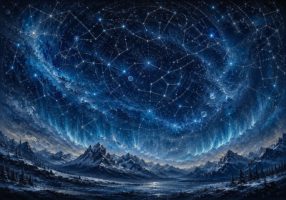 Arctic Meridian Constellation Map Wall Art Ice Blue Editorial Art Print