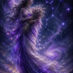 Lilac and slate virgo constellation wall art print featuring celestial maiden, Virgo stars, and flowing stardust for elegant interiors