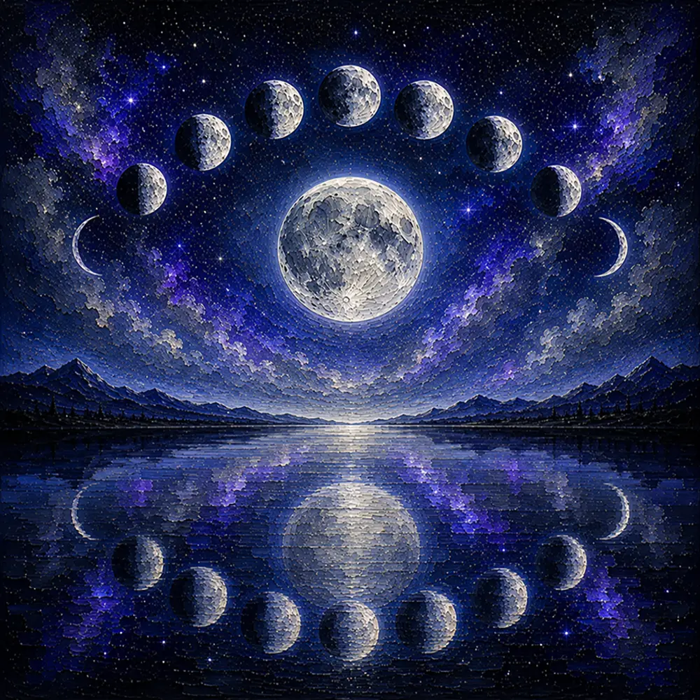 Astral Reflection Lunar Wall Art Ink Blue Modern Art Print