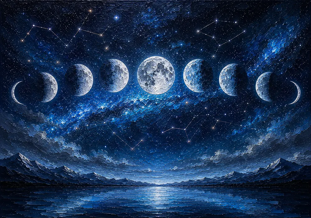 Arctic Sequence Lunar Phase Wall Art Ice Blue Editorial Art Print