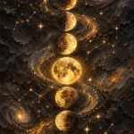 Antique gold gold moon phase wall hanging featuring eight luminous lunar phases with glowing stardust and celestial constellations for elegant interiors