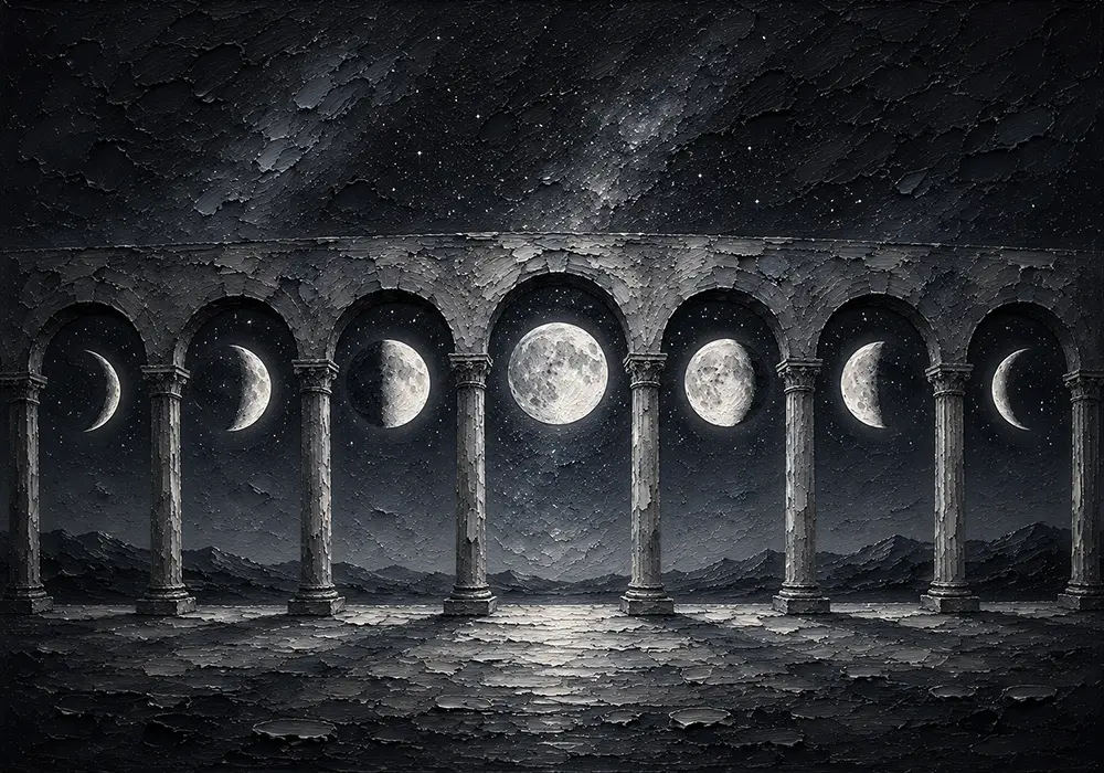 Graphite Meridian Moon Phases Framed Graphite Museum Art Print