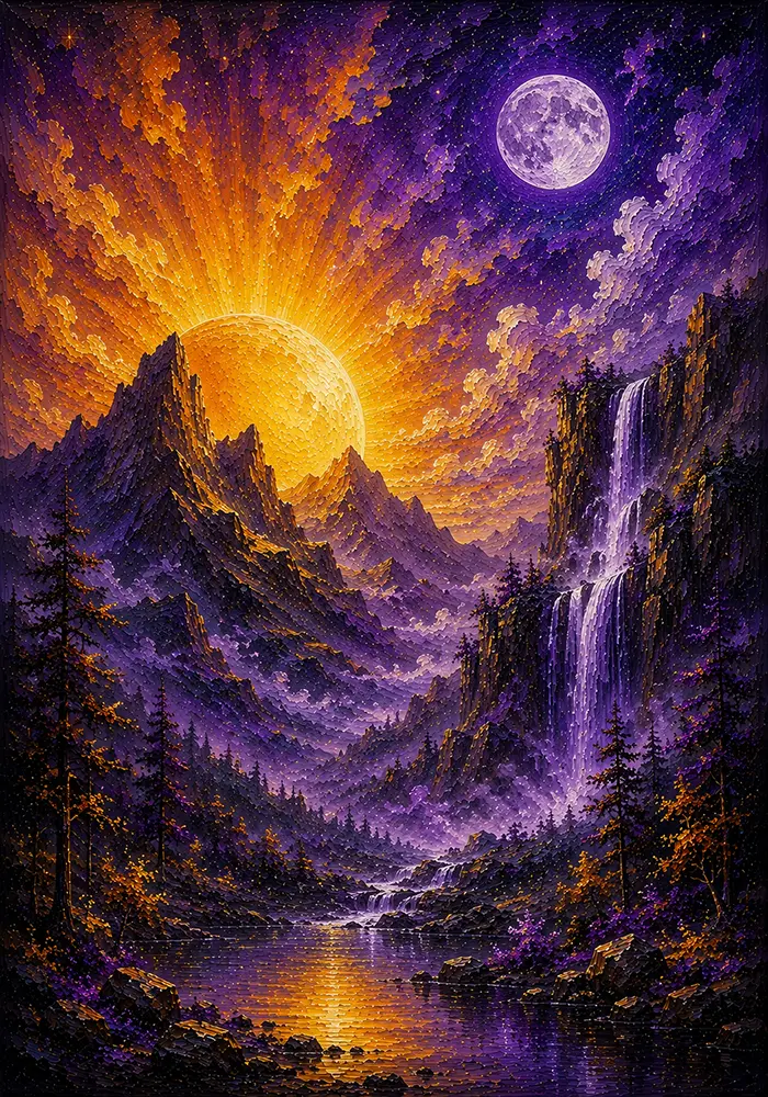 Golden Eclipse Sun Moon Wall Art Violet & Gold Art Print