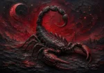 Velvet merlot zodiac scorpio art featuring a detailed scorpion with celestial patterns and dramatic crimson tones for elegant interiors