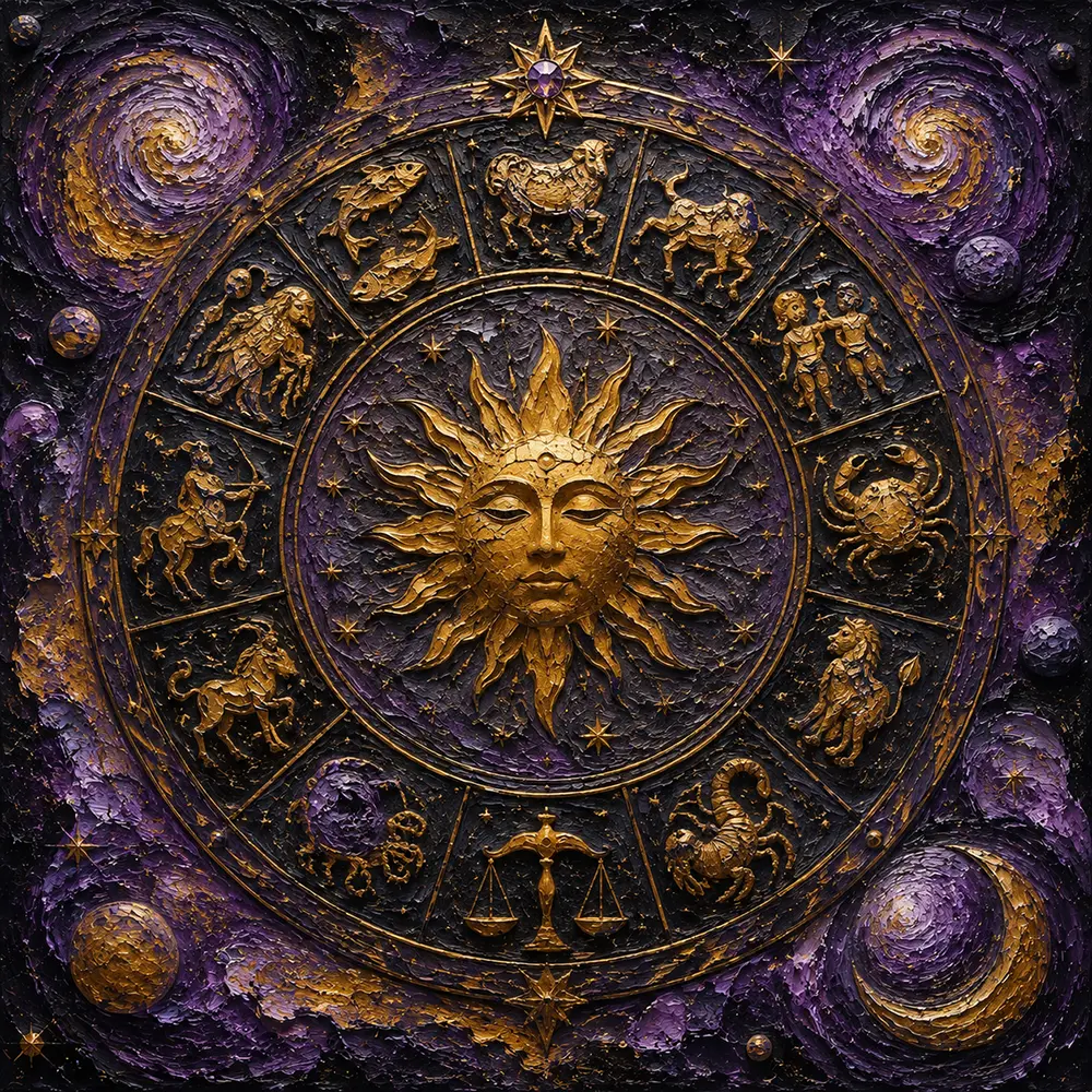 Cosmic Emblem zodiac wall art Violet & Gold Art Print