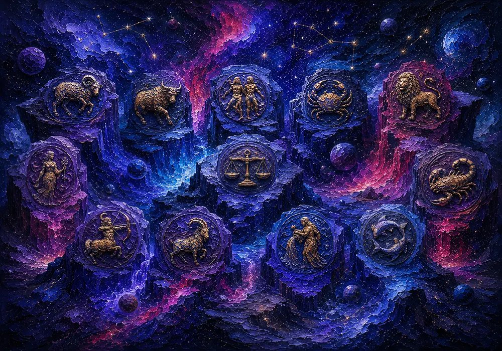 Cosmic Archive zodiac art prints Royal Indigo & Rose Art Print