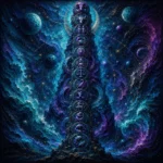 Deep peacock and plum zodiac sign wall art featuring stacked celestial emblems with turquoise highlights and cosmic textures