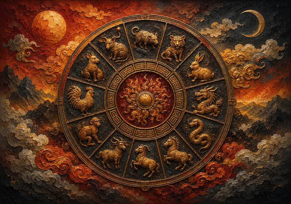 Eastern Dynasty chinese zodiac wall art Rust Red Gallery Art Print