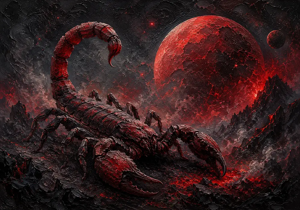 Crimson Depths scorpio zodiac sign painting Crimson Noir Art Print