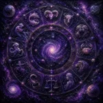 Mauve noir zodiac canvas art print featuring a celestial zodiac wheel, galaxies, constellations, and cosmic center for elegant interiors