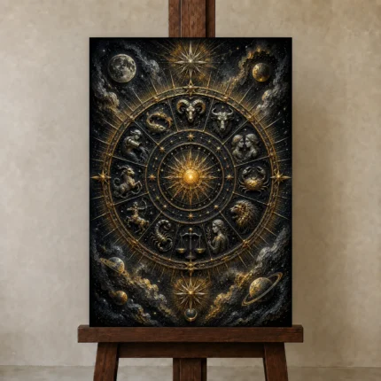 Premium Wall Art Dikey Html Edition – ASTROLOGYNW2180 displayed on a studio easel