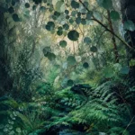 Emerald Editorial greenery wall decor bedroom featuring eucalyptus branches, lush moss, woodland ferns, and a peaceful forest canopy