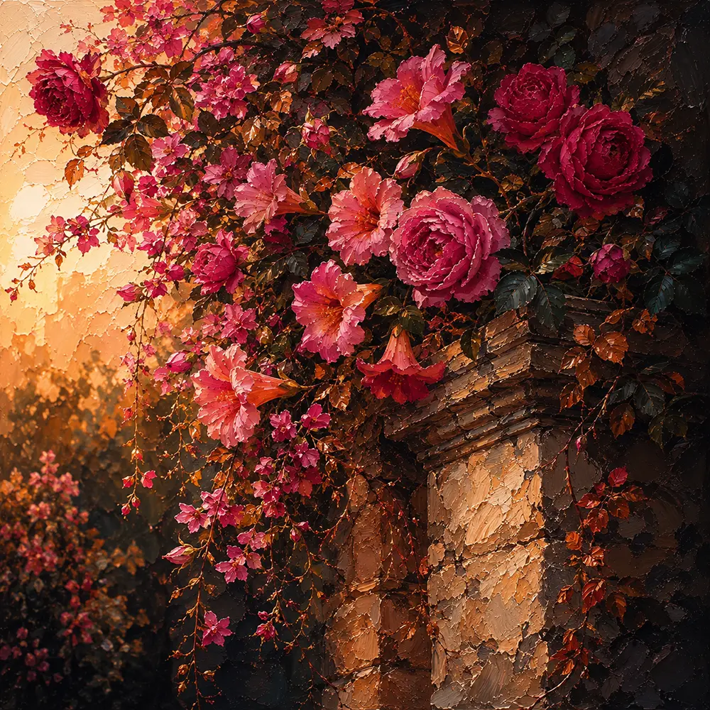Bloom Cascade Flower Wall Decor For Bedroom Rose & Copper Art Print