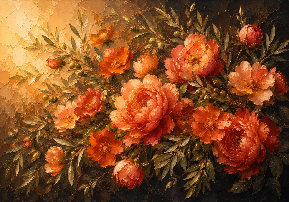 Ember Blossom Floral Pictures For Bedroom Burnt Coral & Olive Art Print