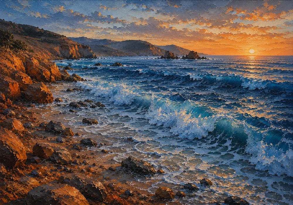 Copper Tide Coastal Wall Art For Bedroom Sapphire & Copper Art Print