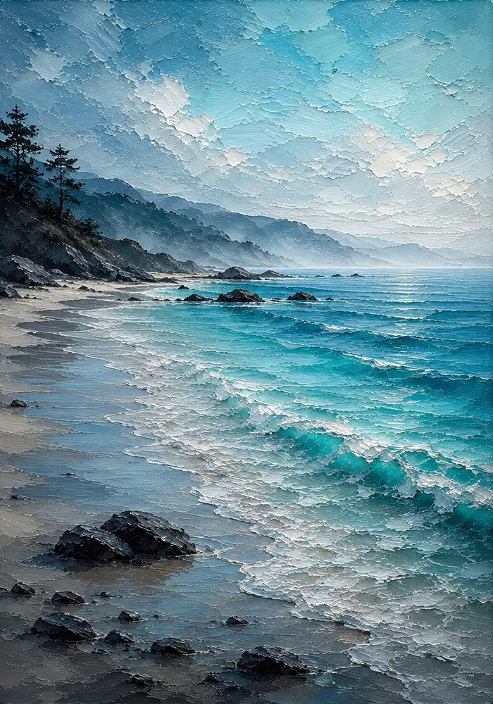 Cyan Shoreline Beach Prints For Bedroom Cyan & Graphite Art Print