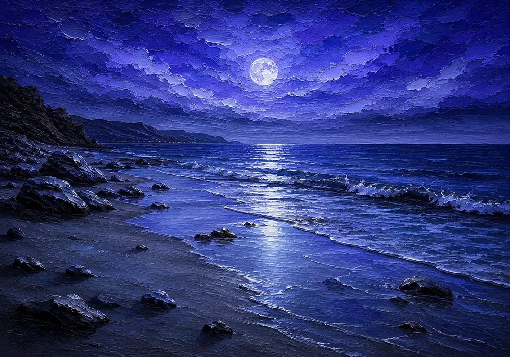 Dreaming Shore Relaxing Bedroom Wall Art Ink Blue Modern Art Print
