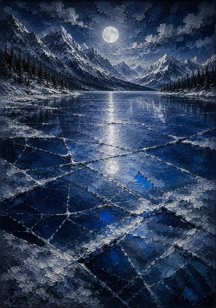 Frozen Reflection Silver Wall Art For Bedroom Silver & Cobalt Art Print
