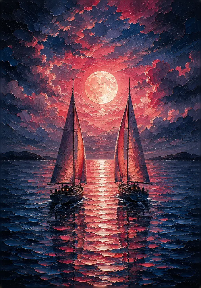 Crimson Voyage Couples Wall Art For Bedroom Coral & Navy Art Print