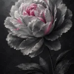 Graphite & Rose black and white wall art for bedroom print featuring a dramatic peony bloom with subtle rose accents for elegant interiors
