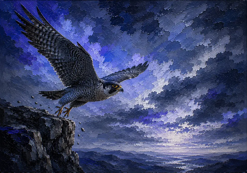 Falcon Ascent Wall Art For Guys Bedroom Ink Blue Modern Art Print