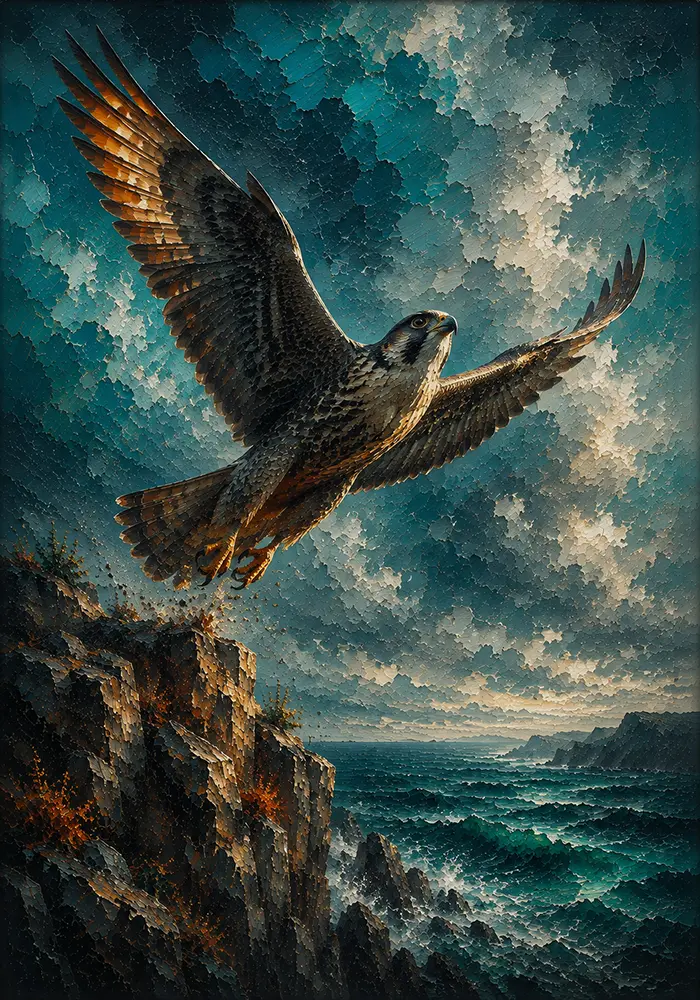Falcon Ascend Masculine Art for Bedroom Petrol & Rust Art Print