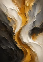 Antique gold luxe black white and gold abstract wall art print featuring ivory waves, gold currents, and charcoal shadows for elegant interiors
