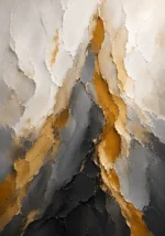 Antique gold luxe black white and gold abstract wall art print featuring layered mineral forms with charcoal and metallic accents for elegant interiors