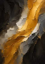 Antique gold luxe black white and gold abstract wall art print featuring a flowing golden veil with charcoal and ivory accents for elegant interiors