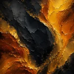 Amber noir black grey and gold abstract art print featuring an obsidian center with amber waves and golden textures for elegant interiors