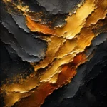 Amber noir black grey and gold abstract art print featuring cascading metallic gold layers over graphite textures for elegant interiors