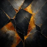 Amber noir black grey and gold abstract art print featuring layered geometric stone forms with golden metallic accents for elegant interiors
