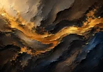 Espresso gallery black and gold abstract painting print featuring flowing dark waves with antique gold accents for elegant interiors
