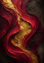 Merlot and antique gold abstract black and gold wall art print featuring flowing burgundy waves and luminous gold accents for elegant interiors