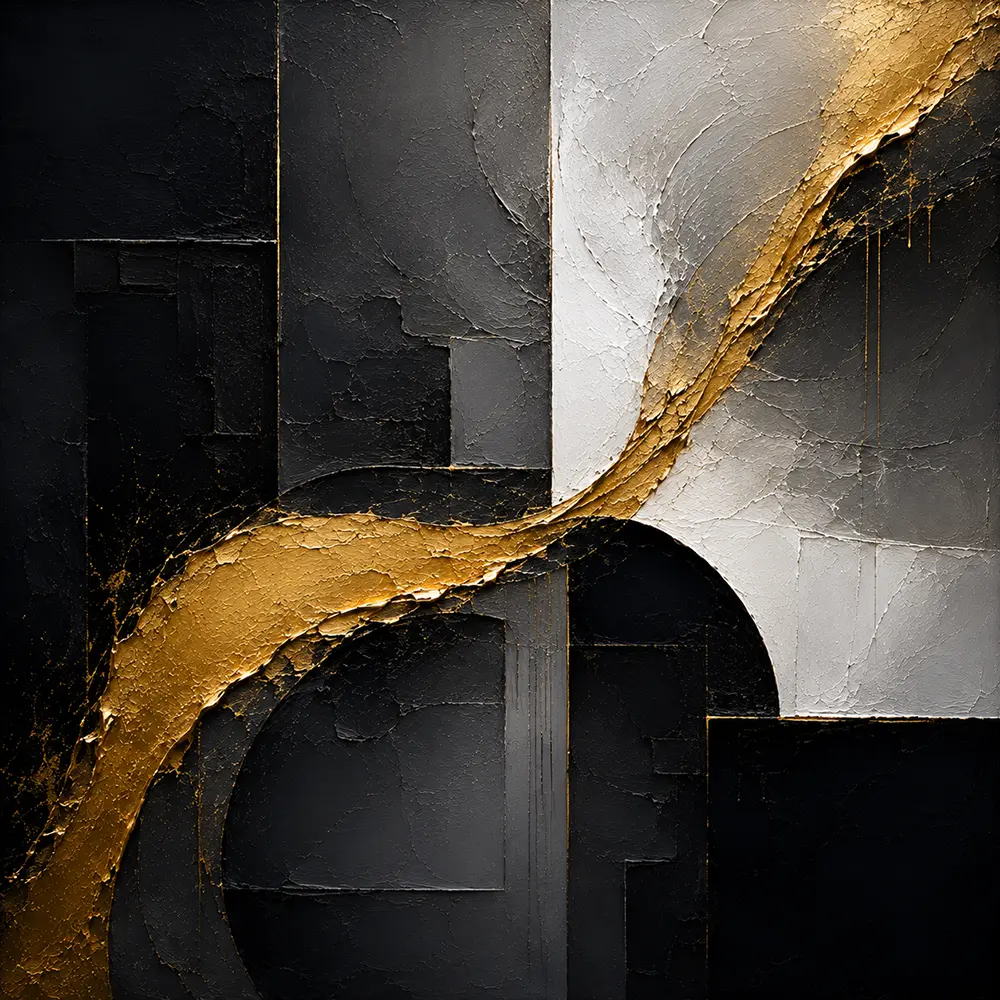 Golden Silence Black Gold And White Abstract Art Charcoal & Gold Art Print