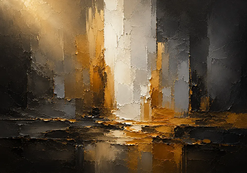 Golden Monolith Black White Gold Abstract Antique Gold Luxe Art Print