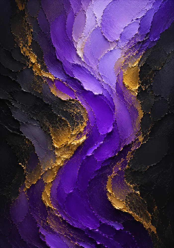 Amethyst Veil Abstract Art Black White Gold Violet & Gold Art Print