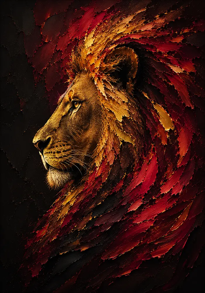 Crimson Sovereign Black and Gold Lion Wall Art Merlot & Antique Gold Art Print