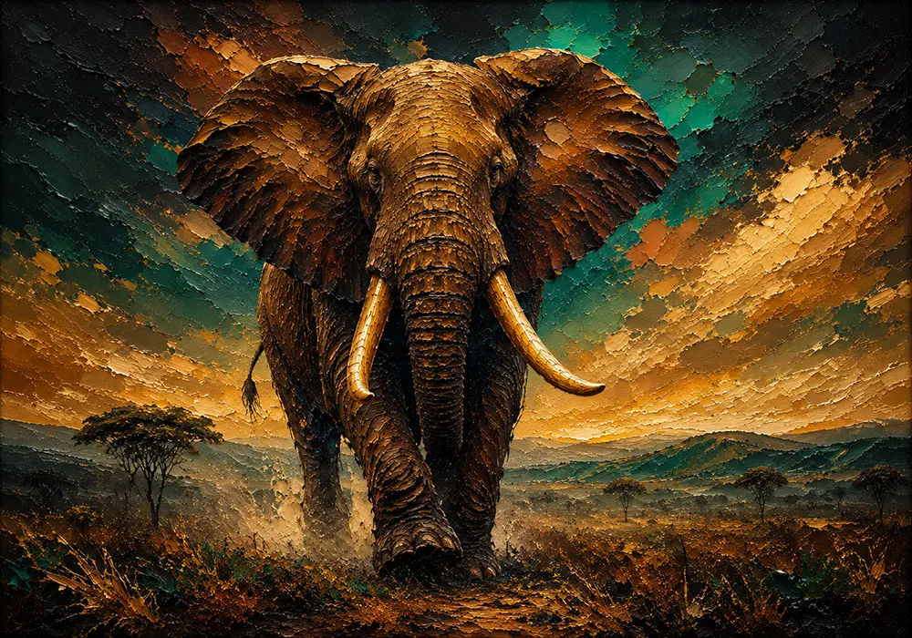 Emerald Titan Black and Gold Elephant Wall Art Tobacco & Emerald Art Print