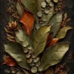 Olive contrast black and gold botanical wall art featuring magnolia leaves, eucalyptus stems, and dried botanical textures with bronze-gold accents