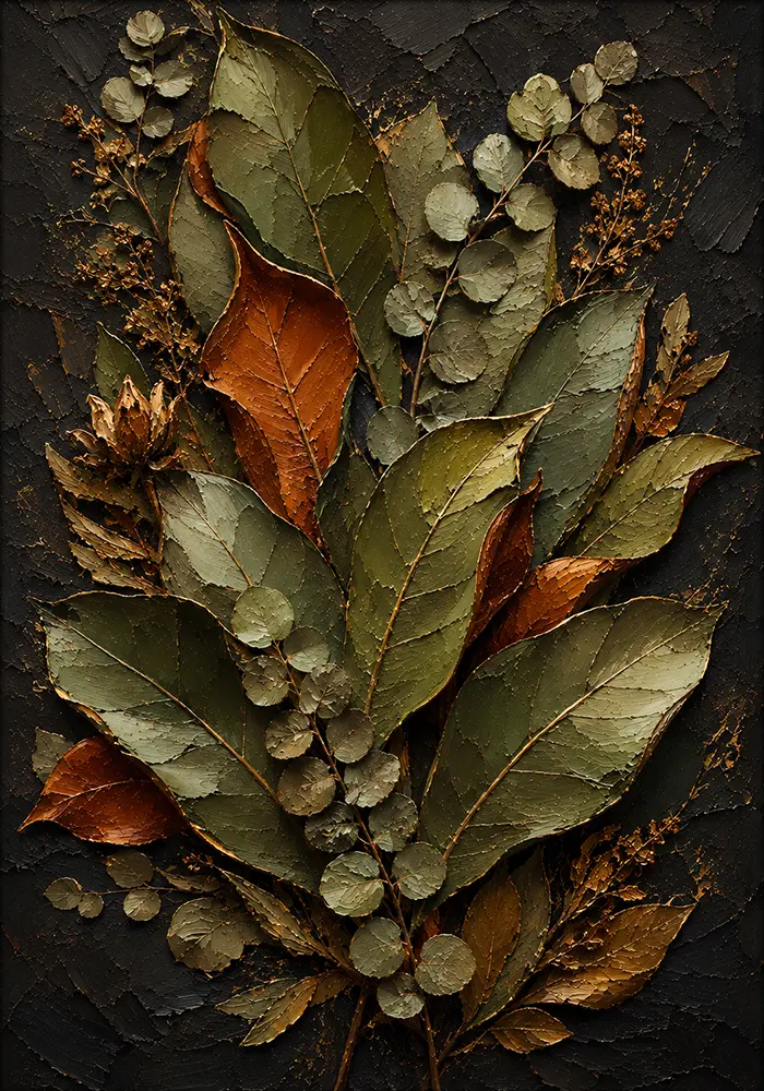 Autumn Reverie Black and Gold Botanical Wall Art Olive Contrast Art Print