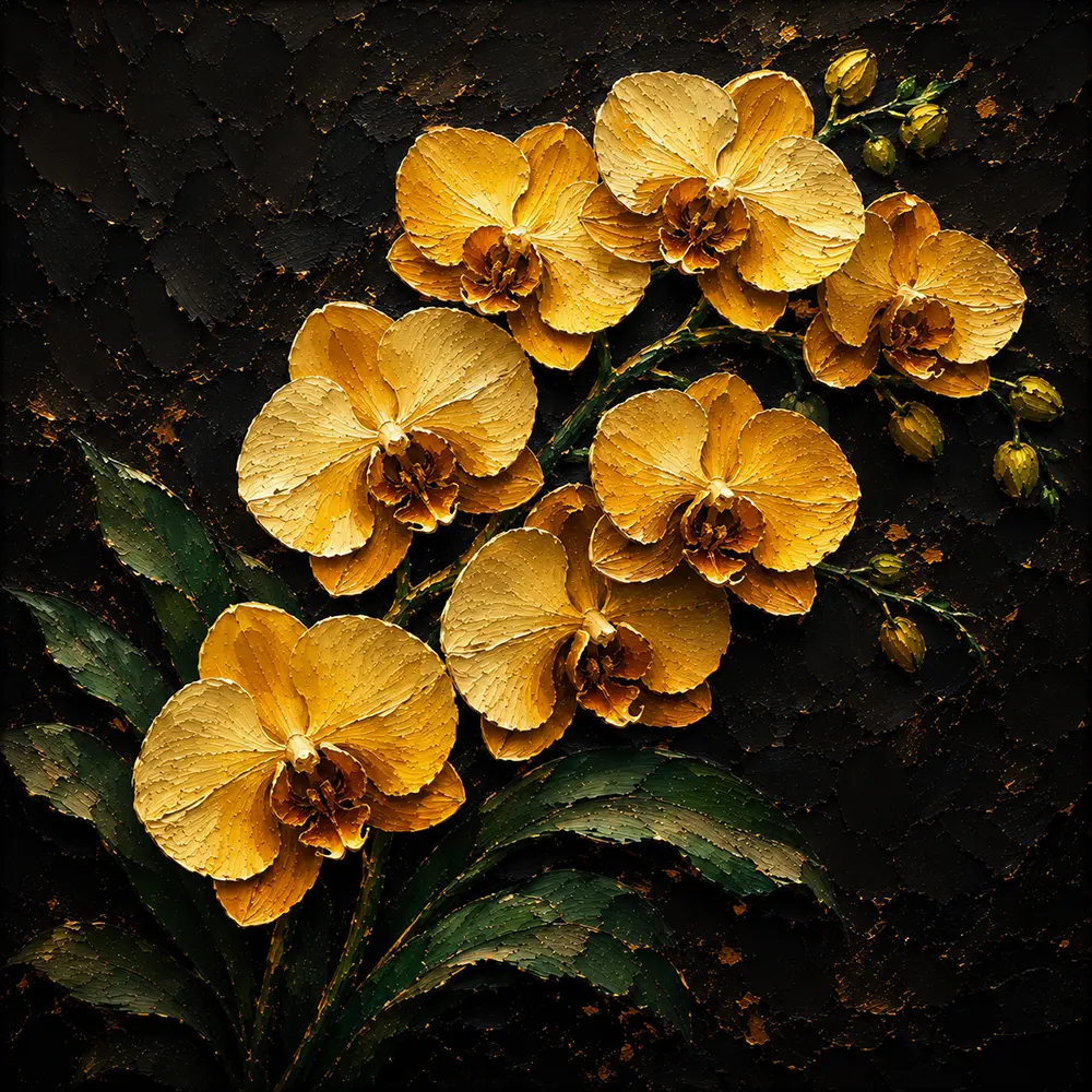 Emerald Petals Black and Gold Flower Wall Amber & Emerald Art Print