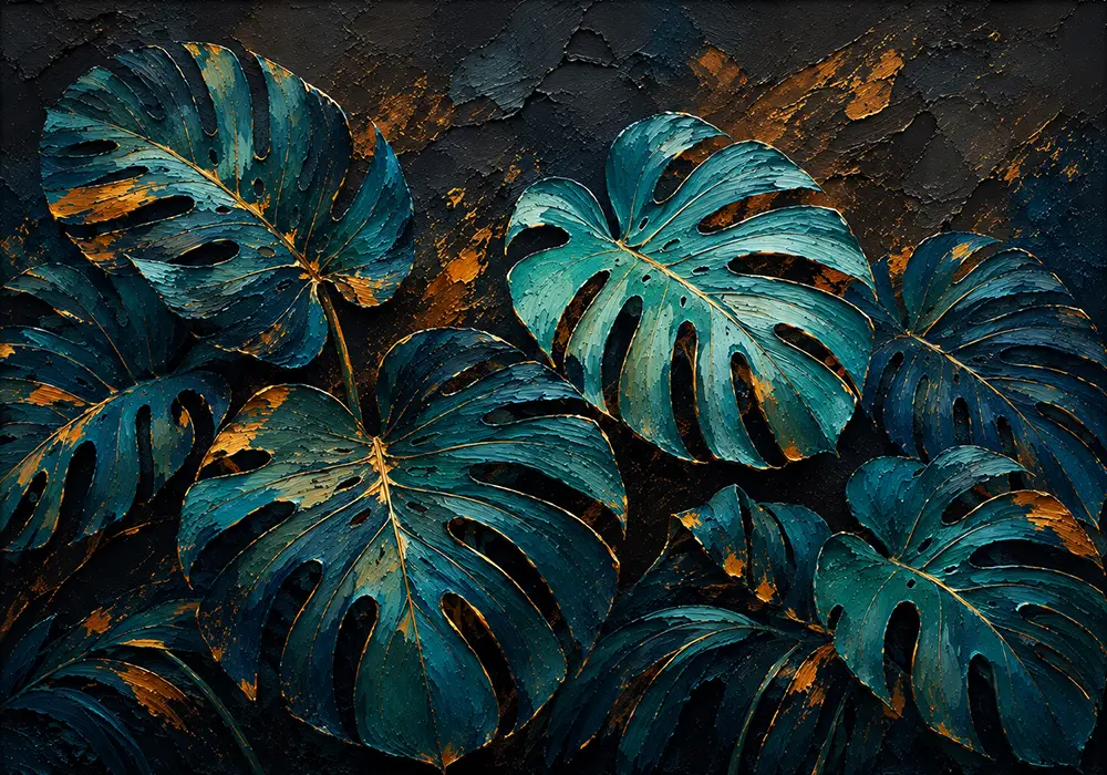 Gilded Canopy Black and Gold Leaf Wall Art Peacock & Gold Art Print
