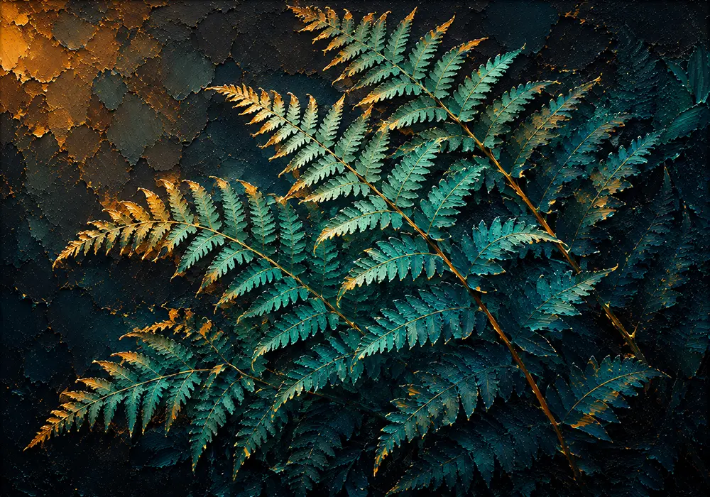 Azure Fronds Black and Gold Leaf Wall Art Peacock & Gold Art Print