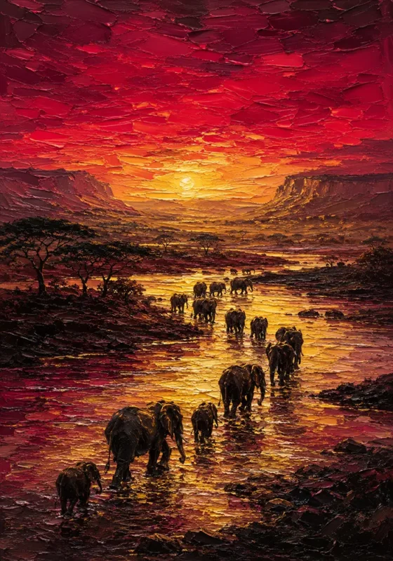 Golden Migration Black and Gold African Wall Art Merlot & Antique Gold Art Print