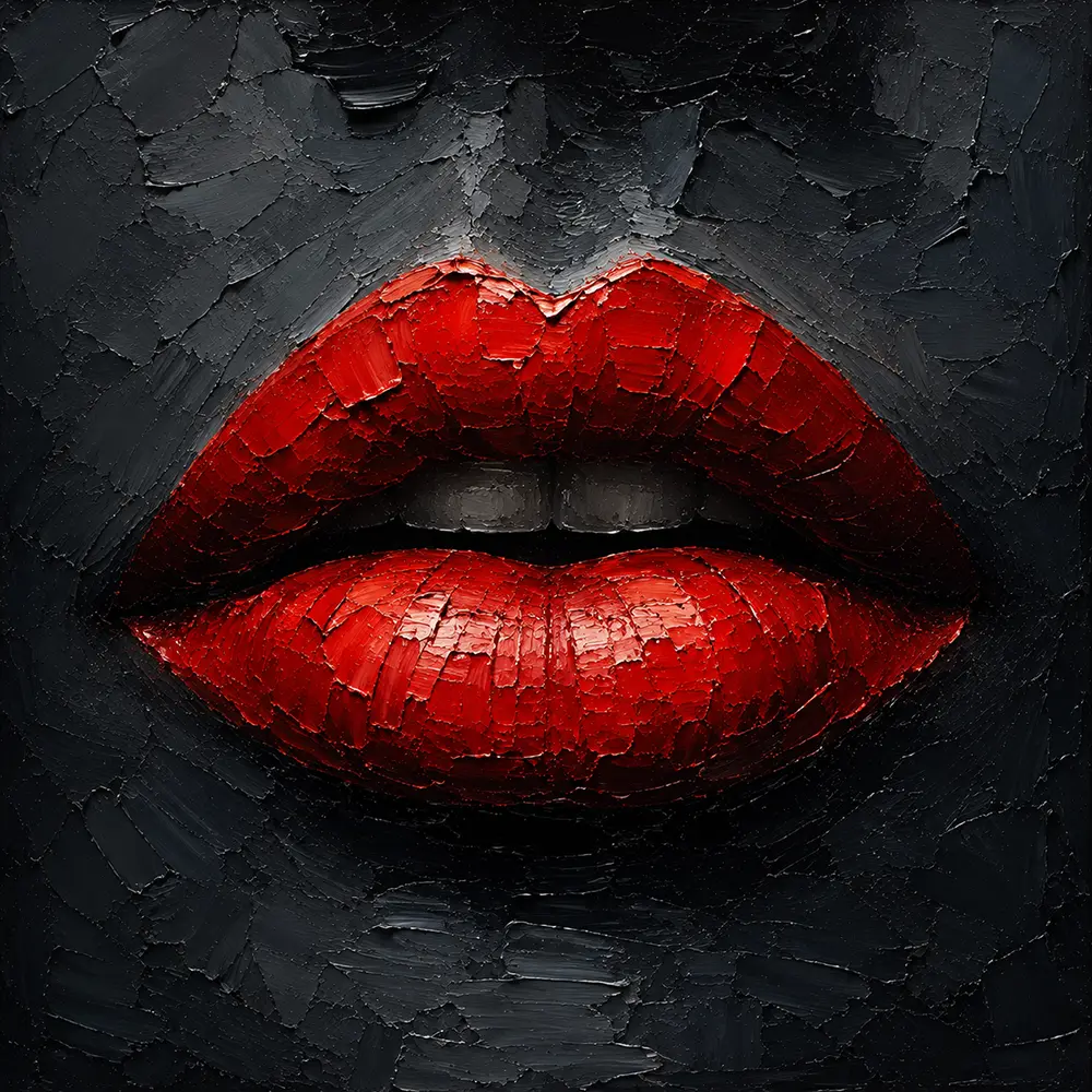 Crimson Whisper Black and Gold Lips Wall Art Crimson Noir Art Print