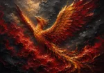 Velvet Merlot red black and gold wall art featuring a majestic phoenix soaring through crimson smoke with dramatic golden illumination for sophisticated interiors