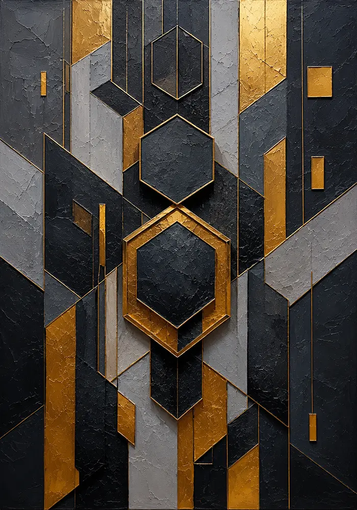Eclipse Vertex Black And Gold Geometric Wall Art Charcoal & Gold Art Print