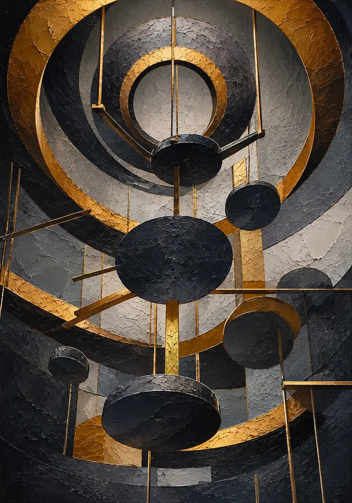 Auric Fusion Black And Gold Geometric Wall Art Charcoal & Gold Art Print